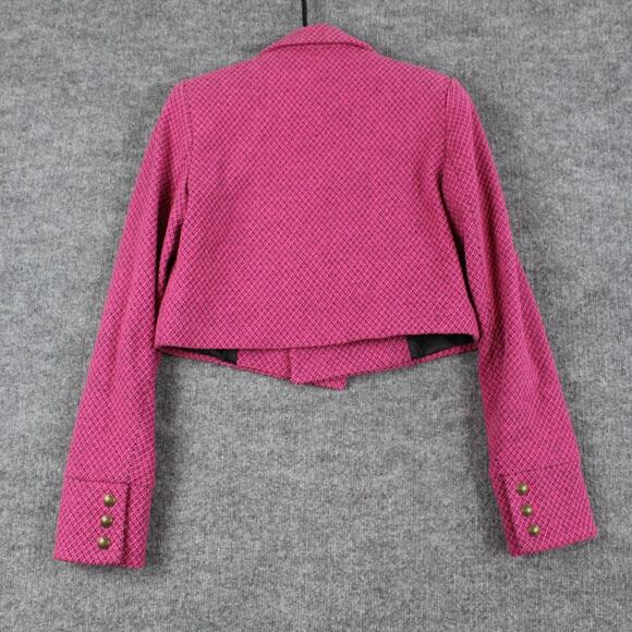 Zara Blazer Womens Medium Pink Tweed Cropped Double Breasted Gold Button Jacket - Picture 7 of 11